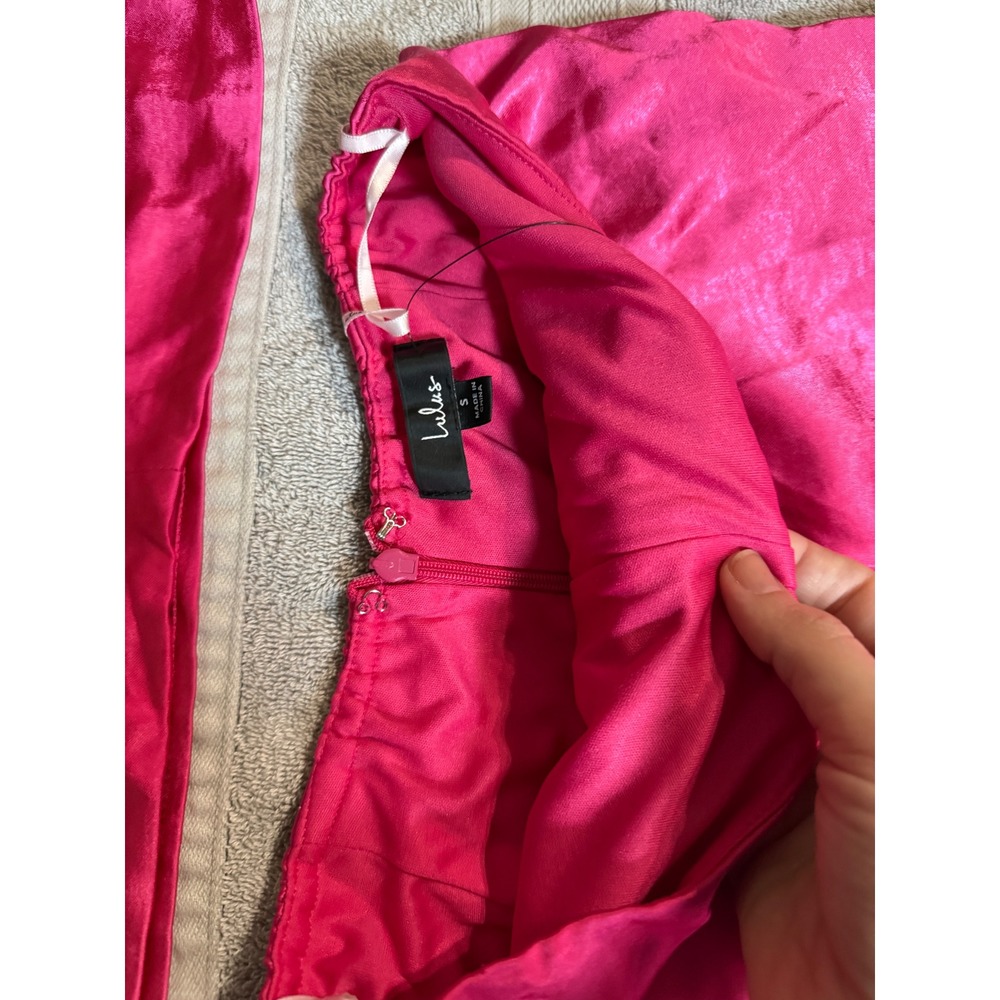NWT Lulus Size Small Flirt For Fun Fuchsia Tie-Front Two-Piece Wide-Leg Jumpsuit - Picture 7 of 9